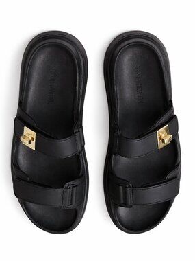 Steve Madden Black Platform Slide Sandals Gold Buckle Size 8